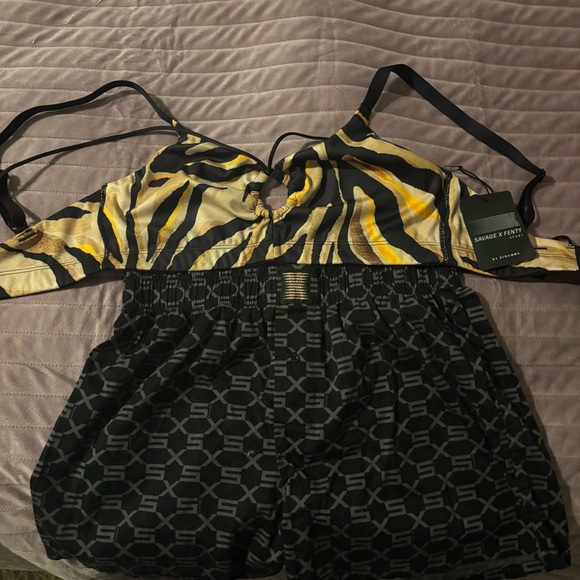 Savage X Fenty Other - Savage & Fenty Animal Print Bikini Top (NWT) and Black Patterned Shorts